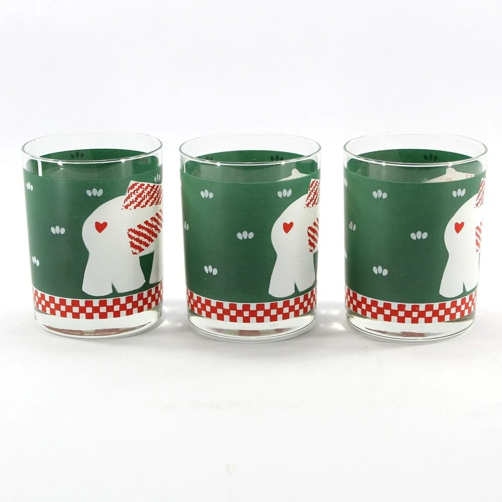 Double Old Fashioned Christmas Winter Cocktail Glasses Cera Set of 3 Polar Bear